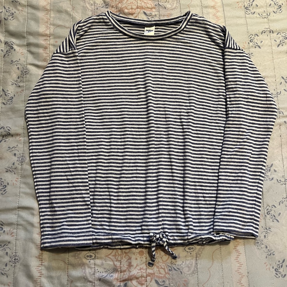 💙 Girls Striped Long Sleeve Top — Tie Hem Casual Tee | Size 10 ⚓️